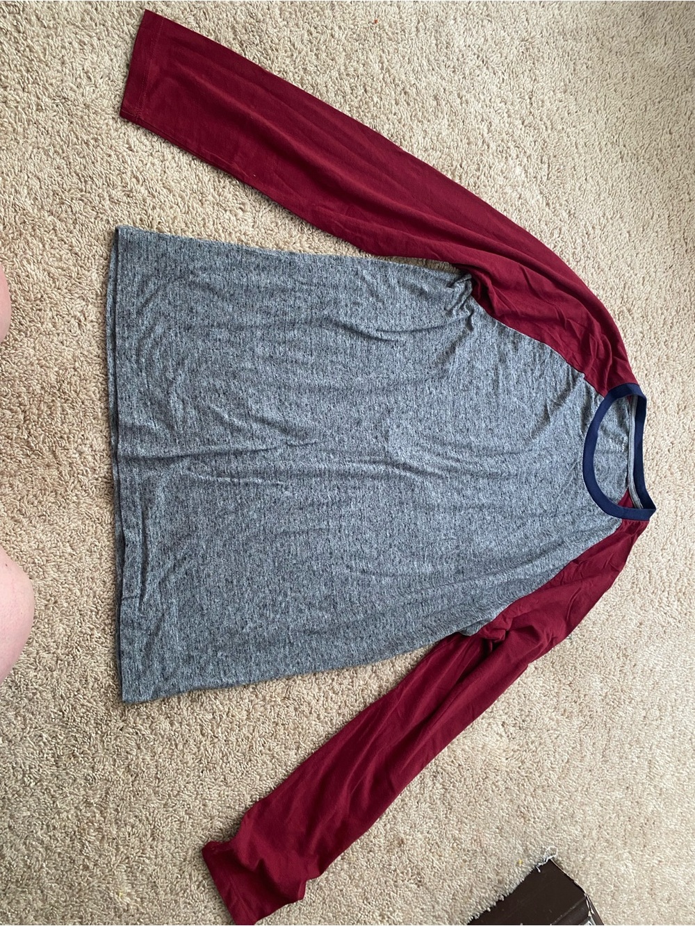 Old Navy Gray Body Maroon Raglan Long Sleeve Shirt